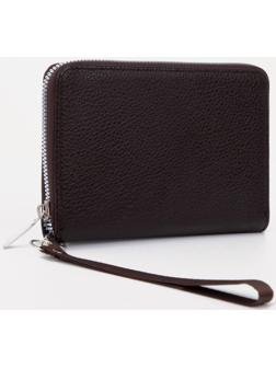 Портмоне на молнии 3 в 1 для автодокументов и паспорта, 2 отдела, для карт, для монет, цвет коричневый