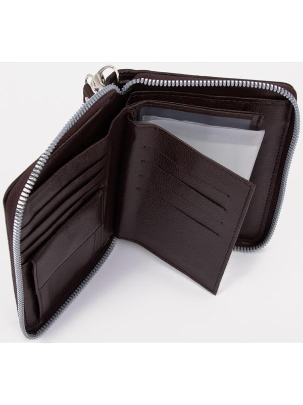 Портмоне на молнии 3 в 1 для автодокументов и паспорта, 2 отдела, для карт, для монет, цвет коричневый