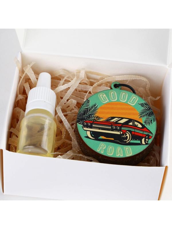Набор Good road, подвеска деревянная с пропиткой и ароматизатор, 10 мл