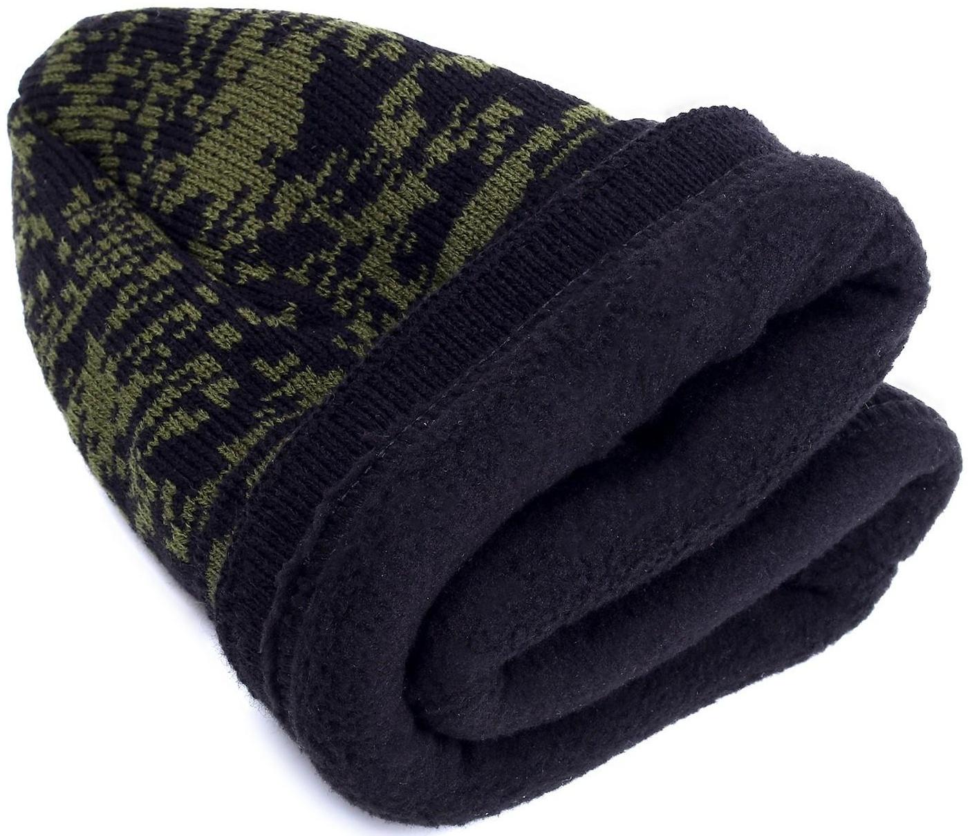 Шапка трикотаж на флисе кмф