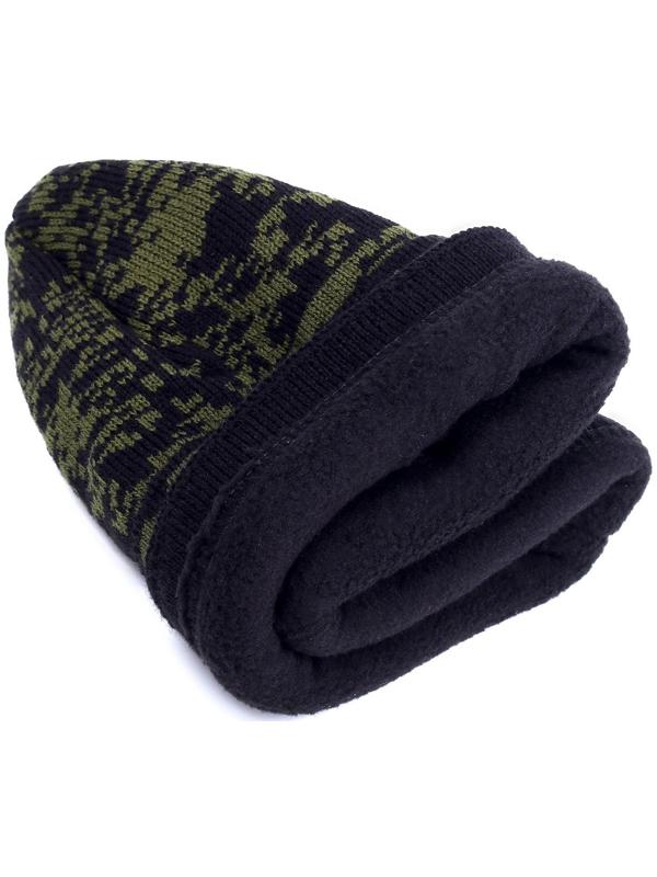 Шапка трикотаж на флисе кмф