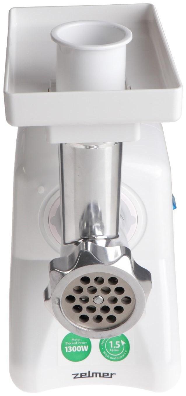 Мясорубка Zelmer ZMM2853B, 1300 Вт, 1.5 кг/мин, 4 насадки, белая