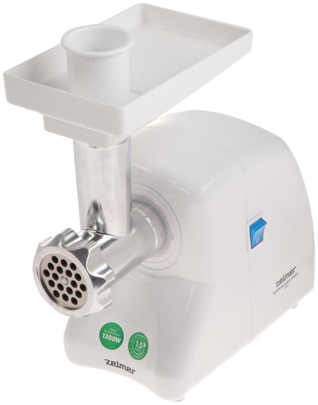 Мясорубка Zelmer ZMM2853B, 1300 Вт, 1.5 кг/мин, 4 насадки, белая