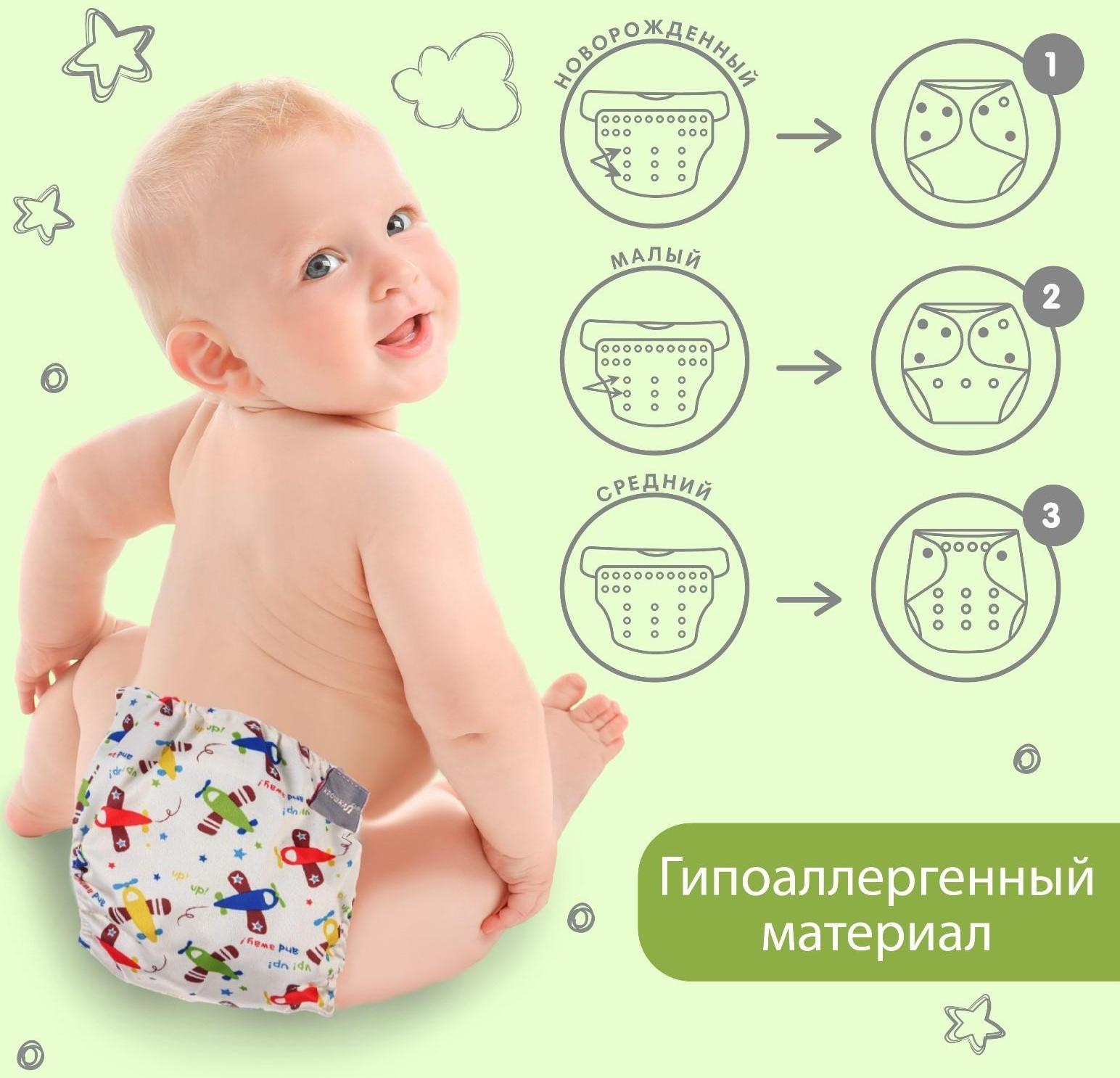 Трусики-подгузник, многоразовый, угольно-бамбуковая ткань, «Самолеты», от 0-36 мес.