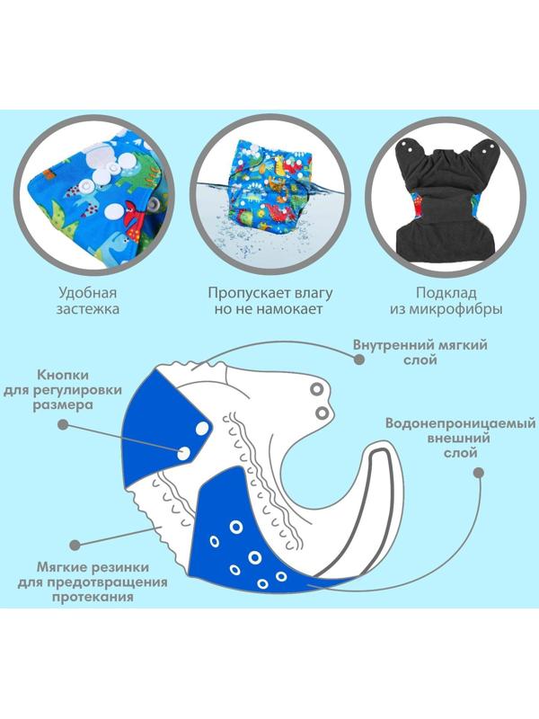 Трусики-подгузник, многоразовый, угольно-бамбуковая ткань, «Африка», от 0-36 мес.