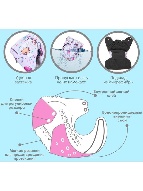 Трусики-подгузник, многоразовый, угольно-бамбуковая ткань, «Карамельки», от 0-36 мес.