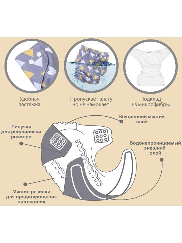 Трусики-подгузник, многоразовый, «Треугольники», от 0-36 мес.