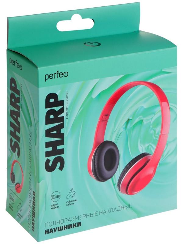Наушники Perfeo SHARP PF_C3922, накладные, складные, 40мм, 100дБ, 32Ом, 3.5мм, 1.2м, красные