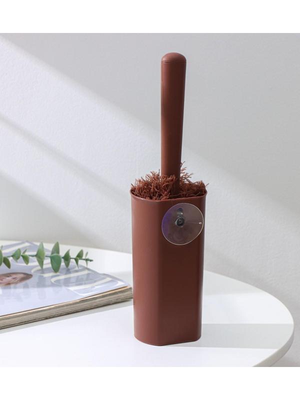 Щётка для удаления пыли Доляна «Антистатик», 29 см, с подставкой на присоске, микрофибра, цвет коричневый