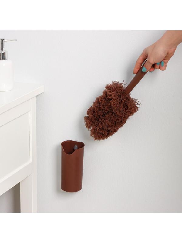Щётка для удаления пыли Доляна «Антистатик», 29 см, с подставкой на присоске, микрофибра, цвет коричневый