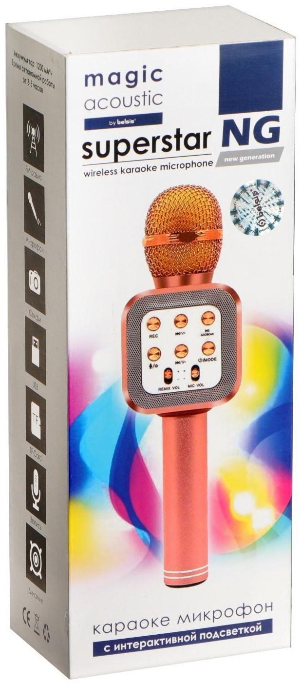 Микрофон для караоке Belsis MA3002BK, 3 Вт, 1200 мАч, Bluetooth, FM, microSD, красный