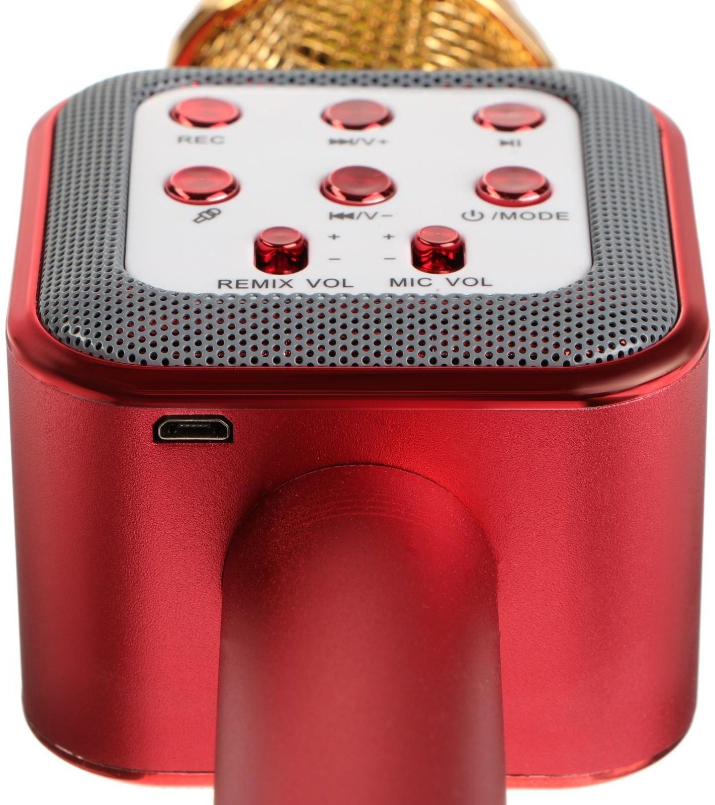 Микрофон для караоке Belsis MA3002BK, 3 Вт, 1200 мАч, Bluetooth, FM, microSD, красный