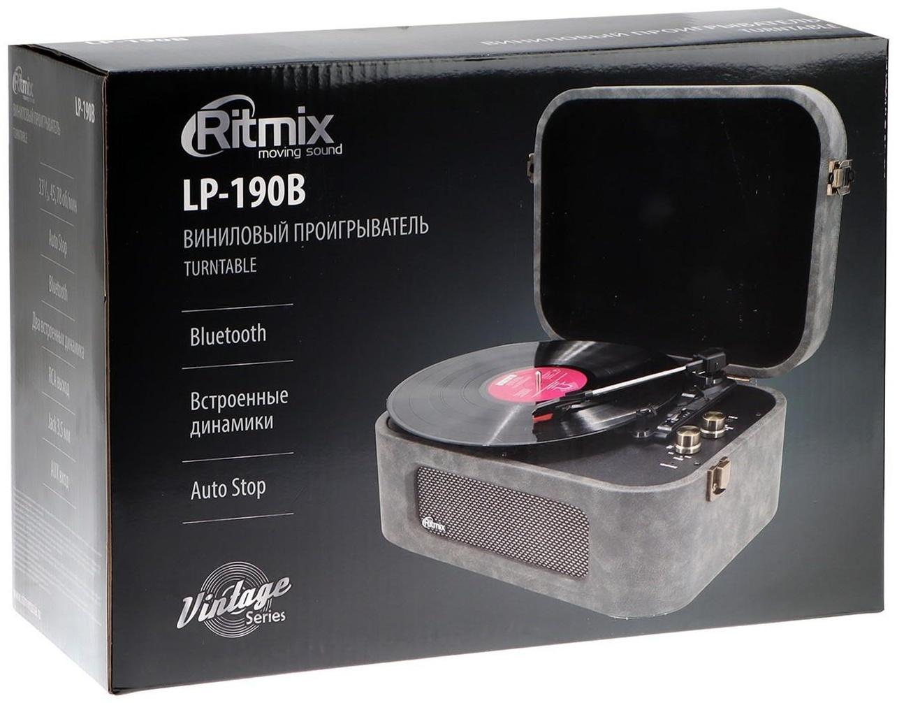 Проигрыватель виниловых дисков Ritmix LP-190B, 6 Вт, RCA, Jack 3.5, BT, серый