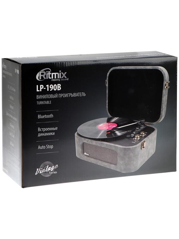Проигрыватель виниловых дисков Ritmix LP-190B, 6 Вт, RCA, Jack 3.5, BT, серый