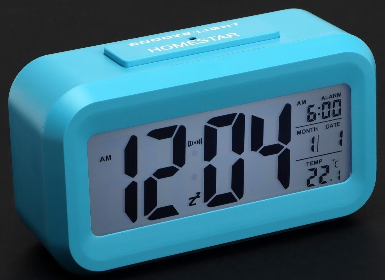 Часы HOMESTAR HS-0110, будильник, температура, подсветка, 3хААА, синие