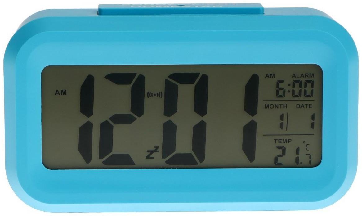 Часы HOMESTAR HS-0110, будильник, температура, подсветка, 3хААА, синие