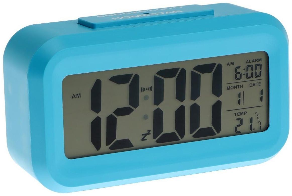 Часы HOMESTAR HS-0110, будильник, температура, подсветка, 3хААА, синие