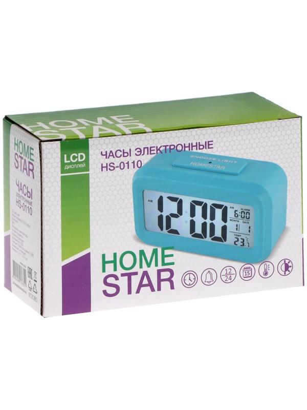 Часы HOMESTAR HS-0110, будильник, температура, подсветка, 3хААА, синие