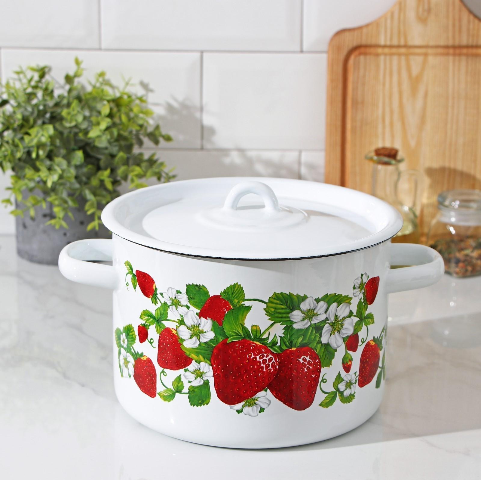 Кастрюля цилиндрическая «Клубничная поляна», 4,5 л, цвет белый