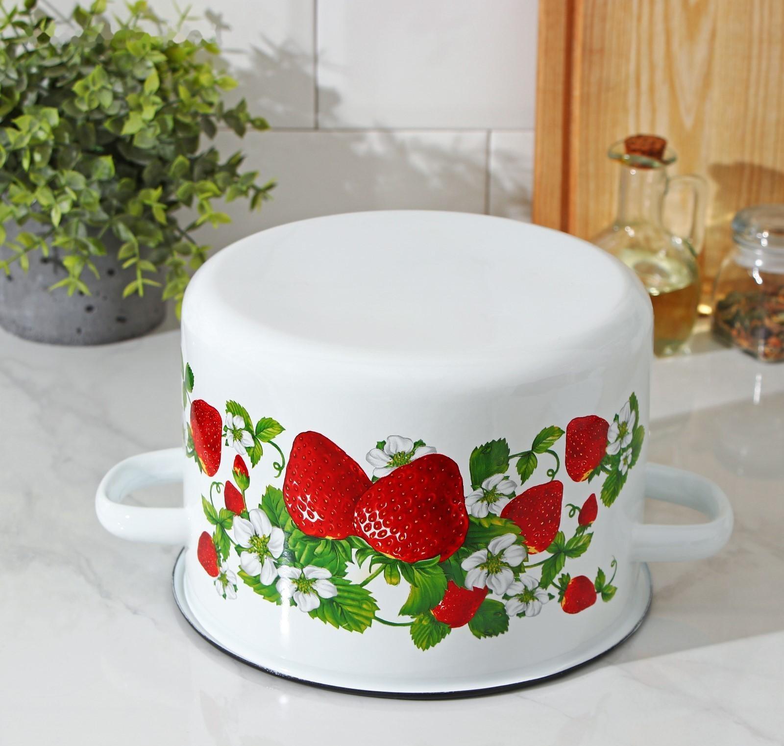 Кастрюля цилиндрическая «Клубничная поляна», 4,5 л, цвет белый