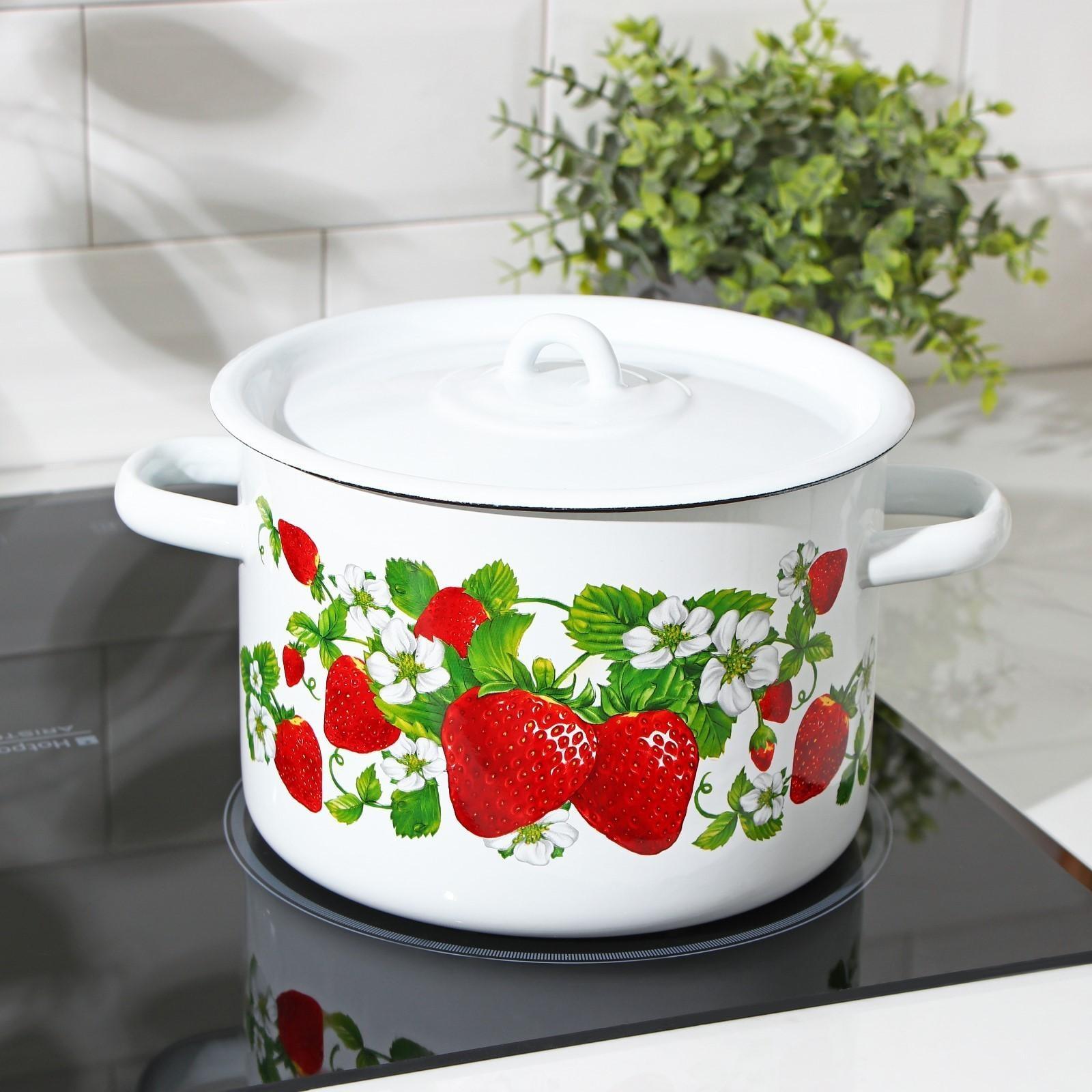 Кастрюля цилиндрическая «Клубничная поляна», 4,5 л, цвет белый