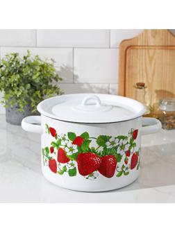 Кастрюля цилиндрическая «Клубничная поляна», 4,5 л, цвет белый