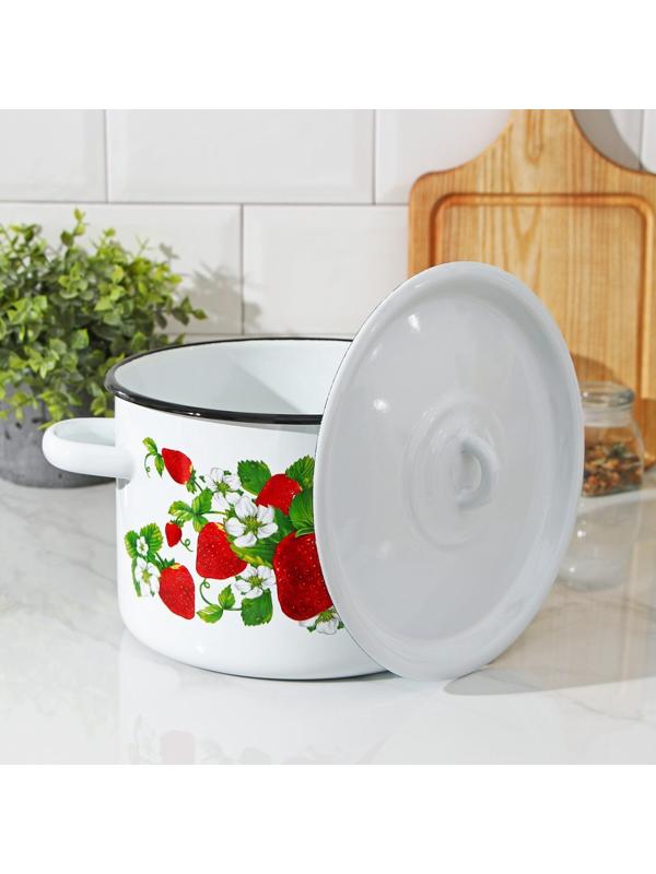 Кастрюля цилиндрическая «Клубничная поляна», 4,5 л, цвет белый