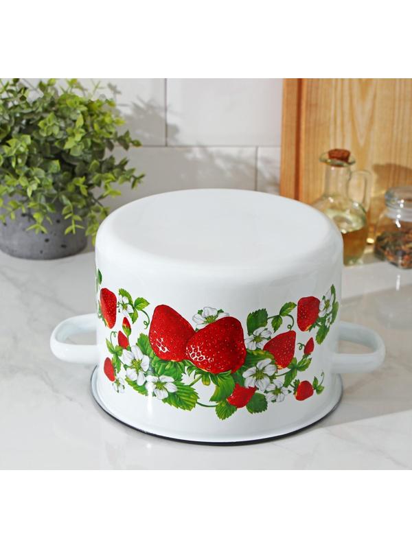 Кастрюля цилиндрическая «Клубничная поляна», 4,5 л, цвет белый