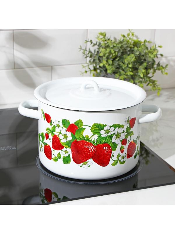 Кастрюля цилиндрическая «Клубничная поляна», 4,5 л, цвет белый