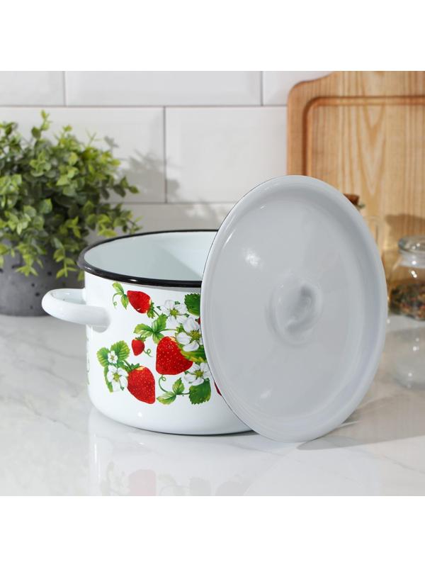 Кастрюля цилиндрическая «Клубничная поляна», 2,9 л, цвет белый