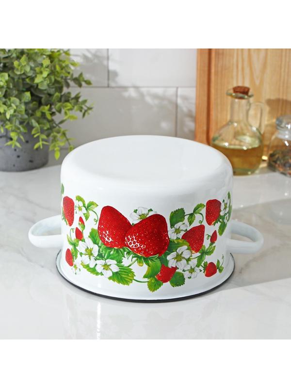 Кастрюля цилиндрическая «Клубничная поляна», 2,9 л, цвет белый