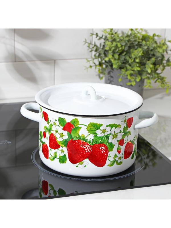 Кастрюля цилиндрическая «Клубничная поляна», 2,9 л, цвет белый