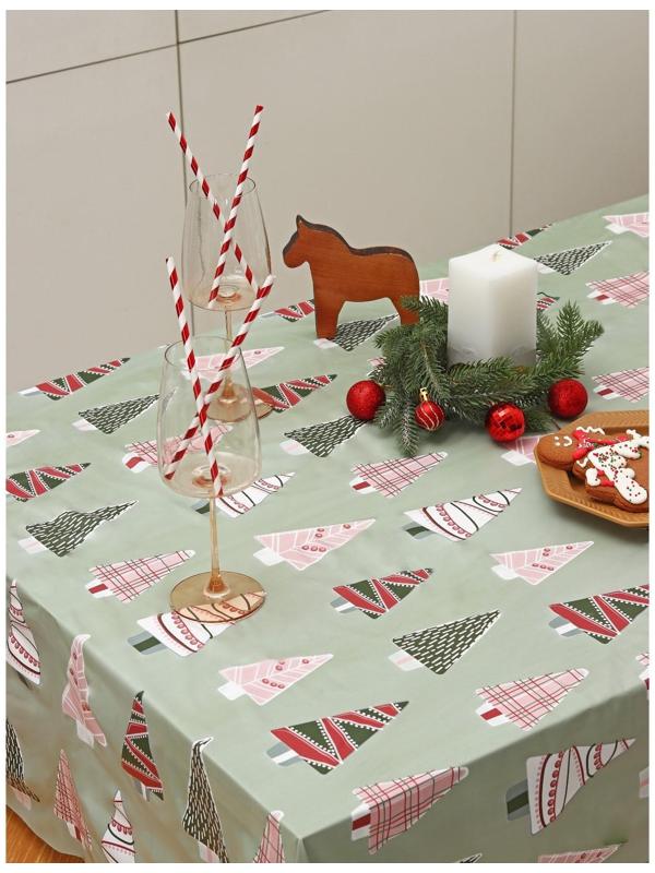 Скатерть новогодняя на стол «Ёлочки», 140×160 см, цвет зелёный