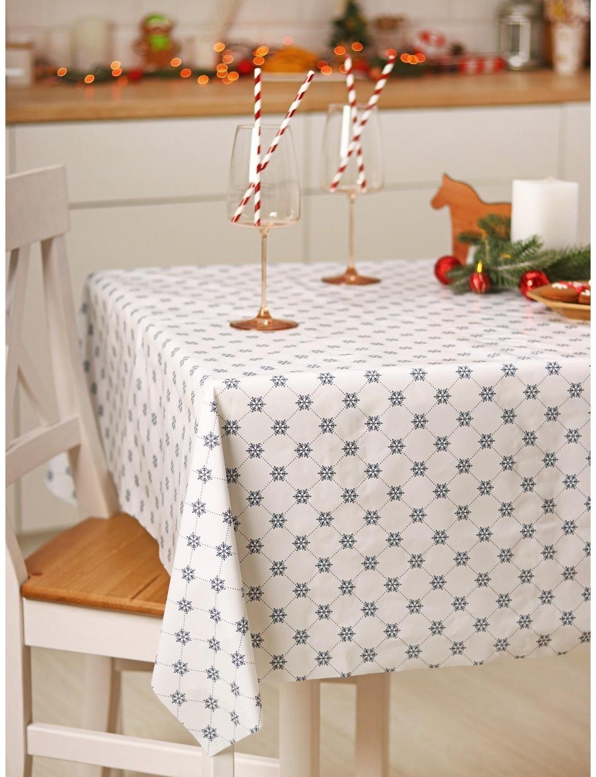 Скатерть новогодняя на стол «Ледяной узор», 140×160 см, цвет белый