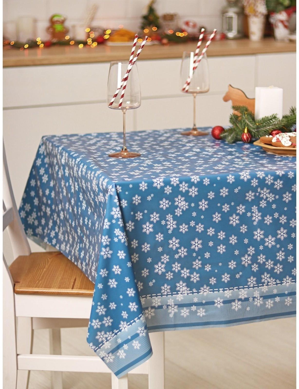 Скатерть новогодняя на стол «Зимний вальс», 140×160 см, цвет синий