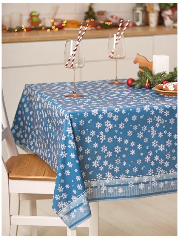 Скатерть новогодняя на стол «Зимний вальс», 140×160 см, цвет синий