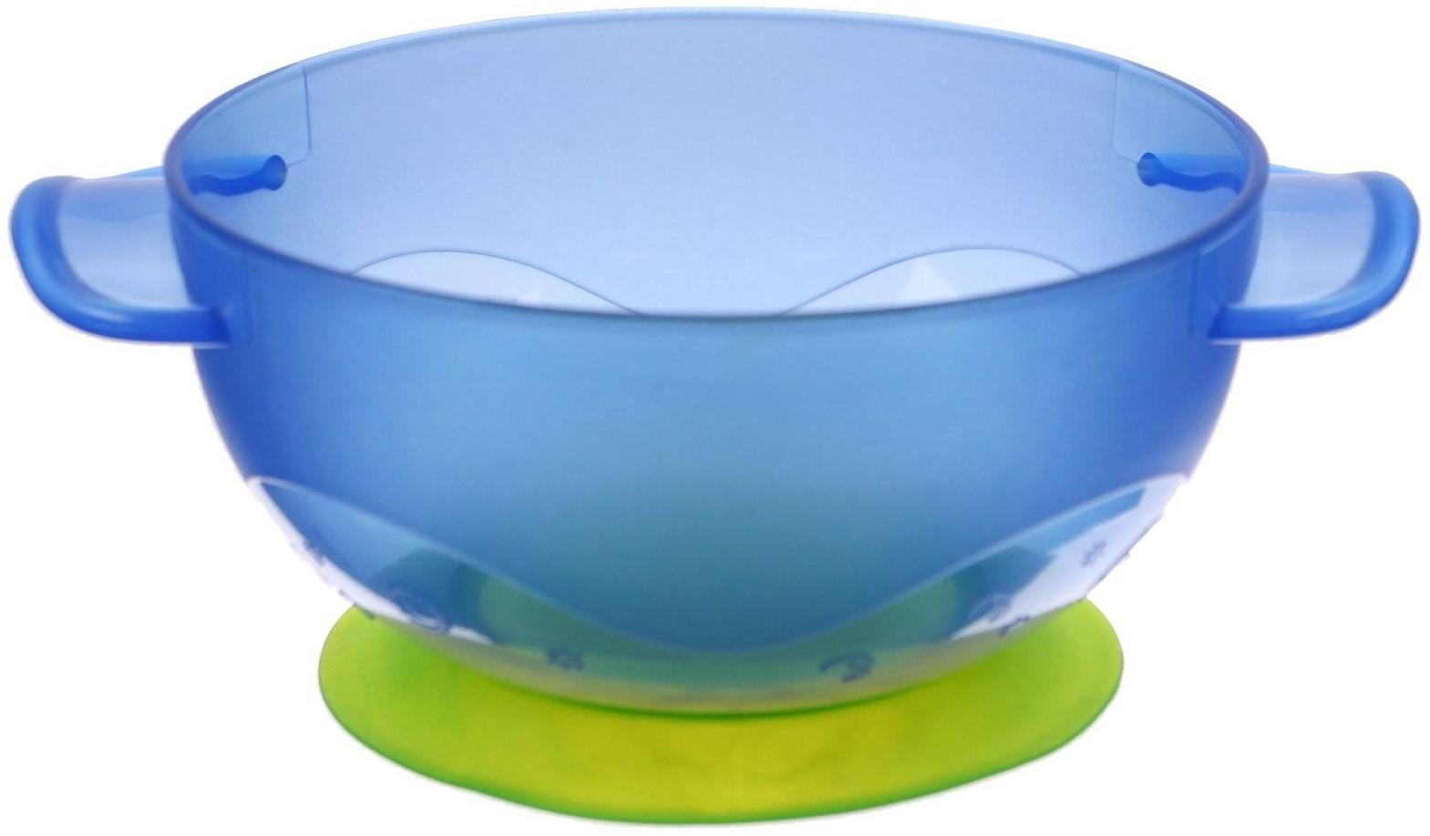 Набор для кормления: миска на присоске с крышкой, ложка, цвет голубой