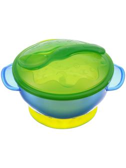Набор для кормления: миска на присоске с крышкой, ложка, цвет голубой