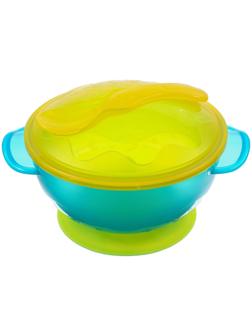 Набор для кормления: миска на присоске с крышкой, ложка, цвет бирюзовый