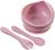 Набор для кормления: миска, вилка, ложка, цвет розовый
