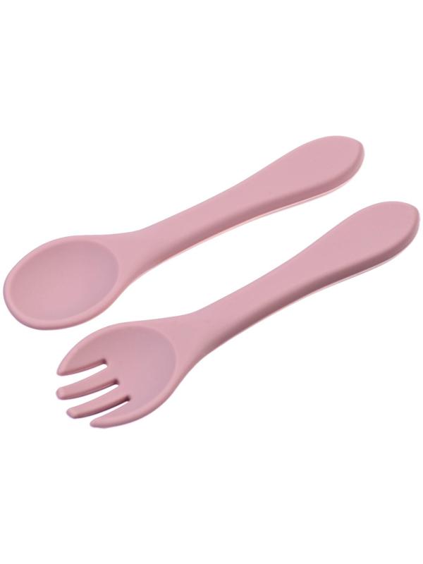 Набор для кормления: миска, вилка, ложка, цвет розовый