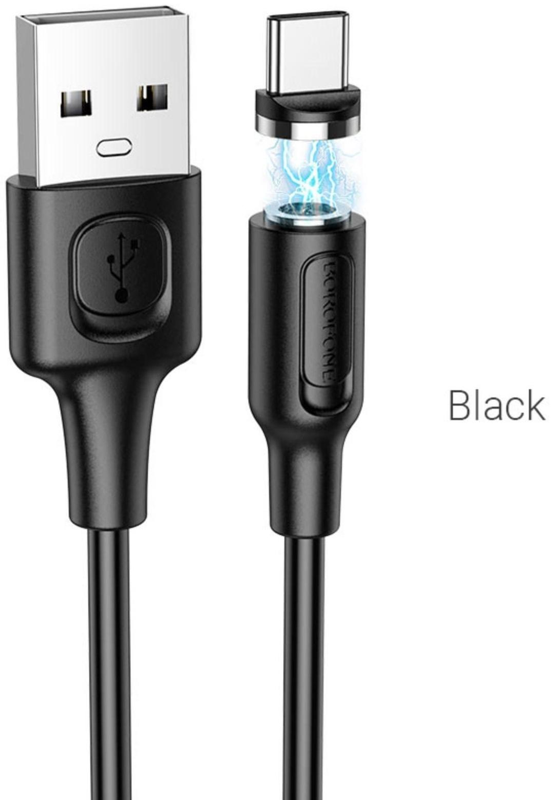 Кабель Borofone BX41, Type-C - USB, магнитный, 2.4 А, 1 м, PVC оплётка, чёрный