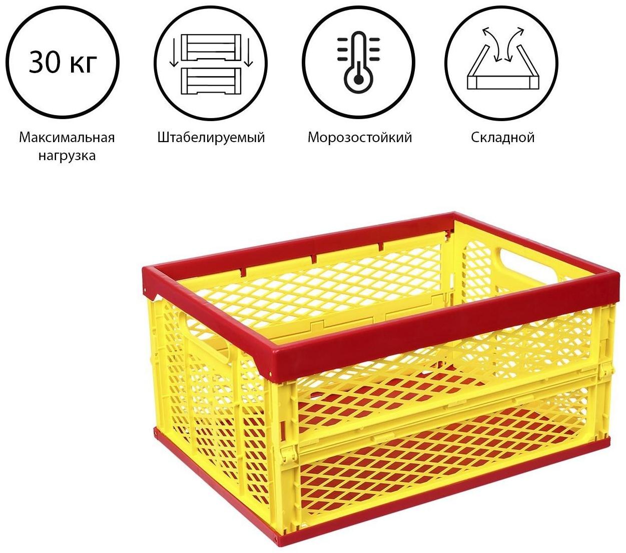 Ящик складной, пластиковый, 47 × 34,5 × 23 см, на 30 кг, красно-жёлтый