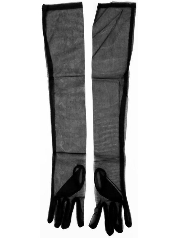 Карнавальные перчатки, цвет черный, прозрачные, длинные