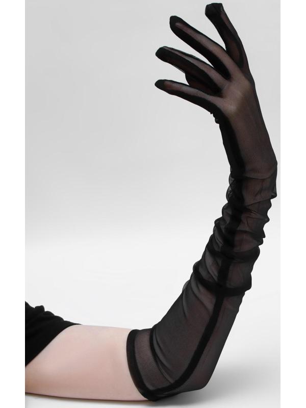 Карнавальные перчатки, цвет черный, прозрачные, длинные