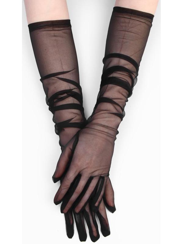 Карнавальные перчатки, цвет черный, прозрачные, длинные