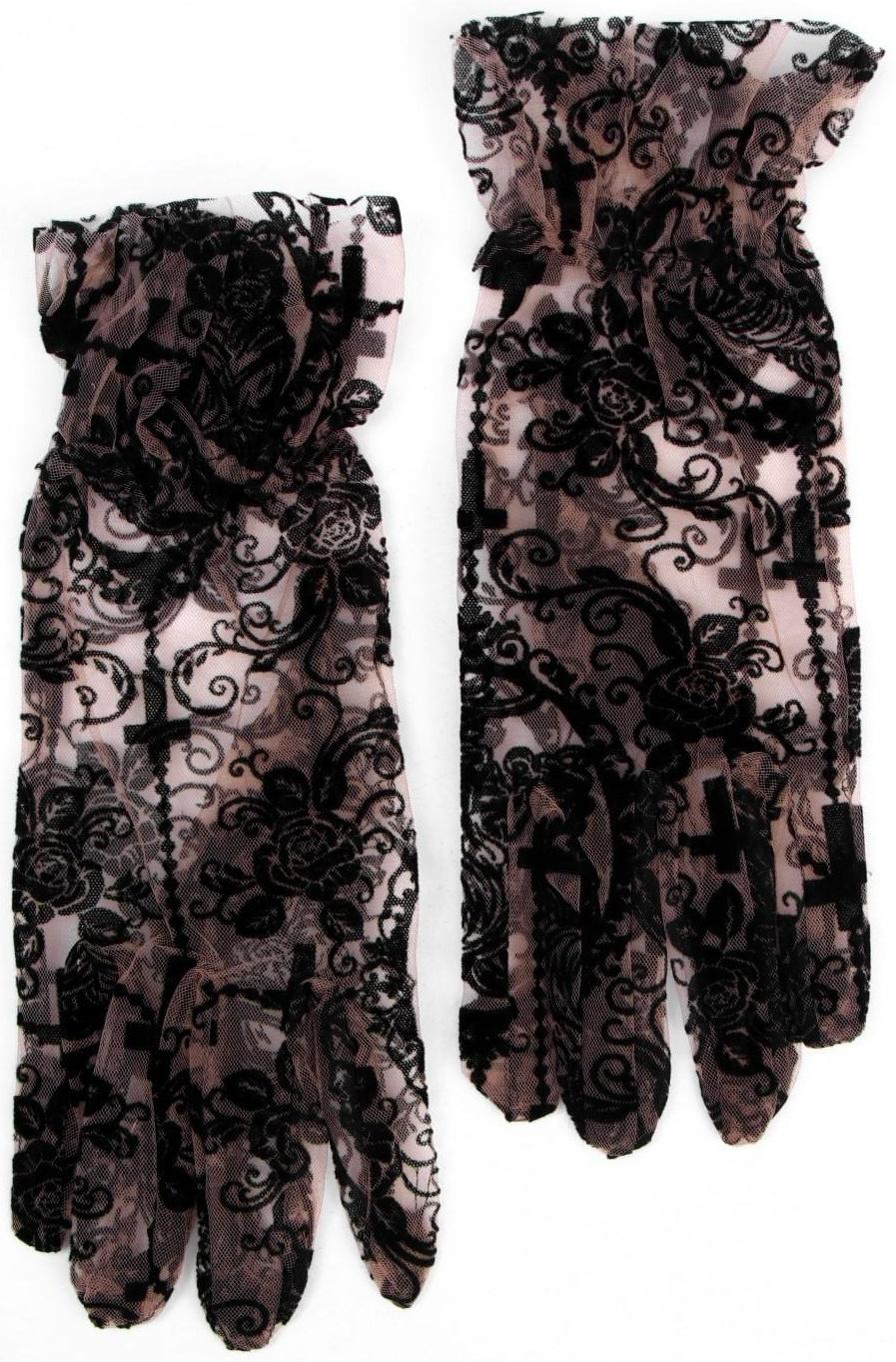 Карнавальные перчатки ажурные, цвет черный, короткие