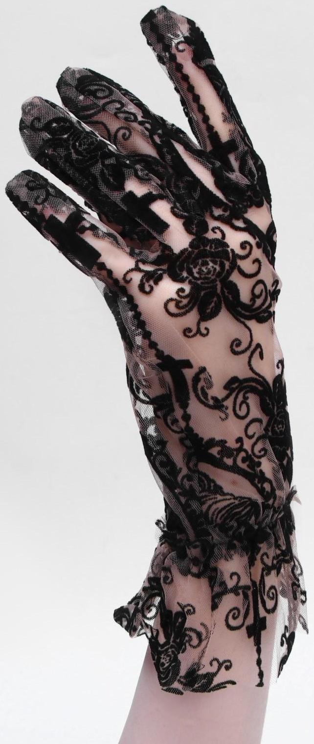 Карнавальные перчатки ажурные, цвет черный, короткие