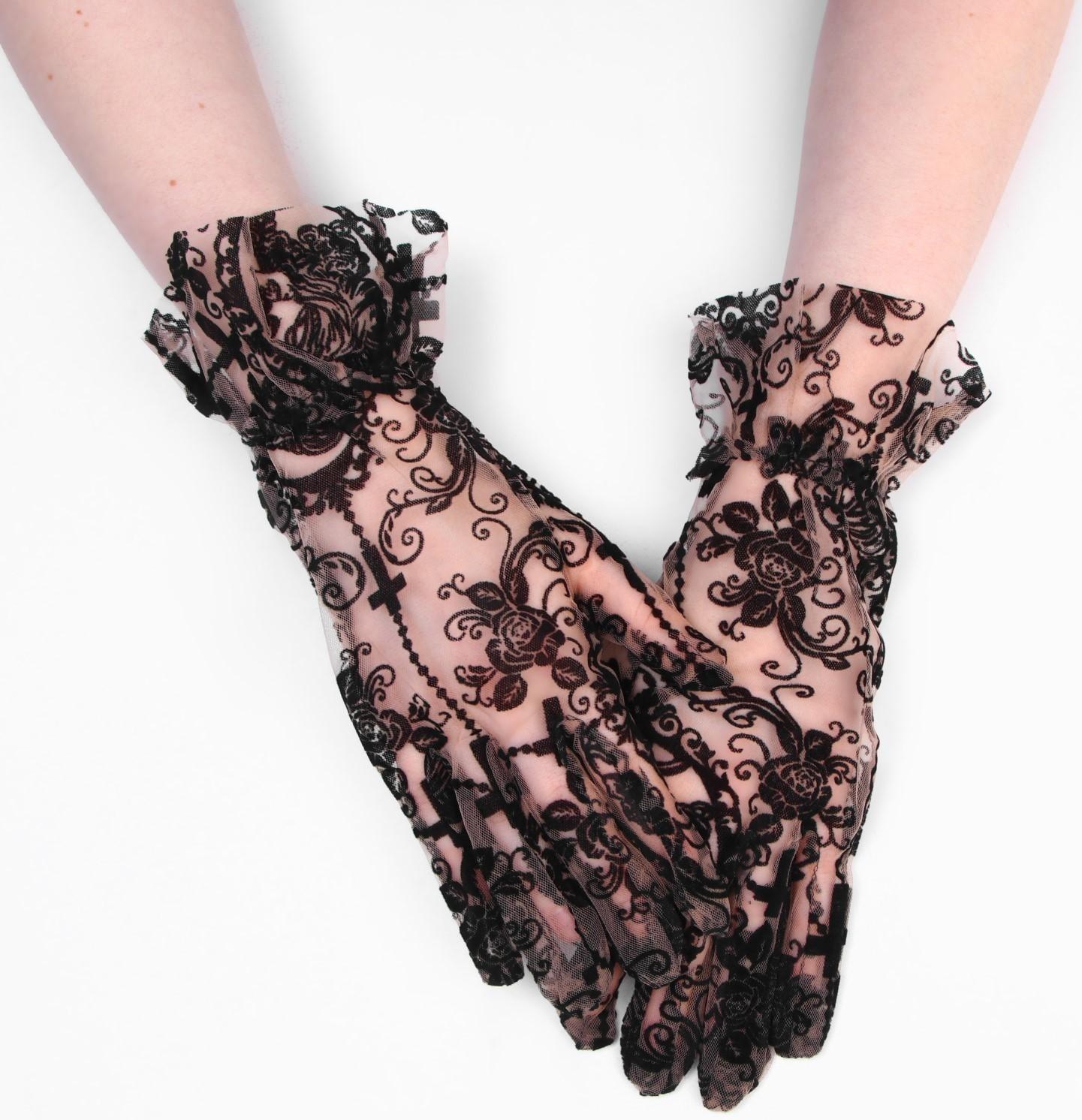 Карнавальные перчатки ажурные, цвет черный, короткие