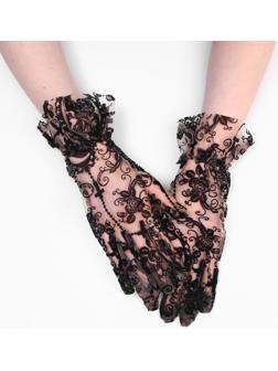 Карнавальные перчатки ажурные, цвет черный, короткие
